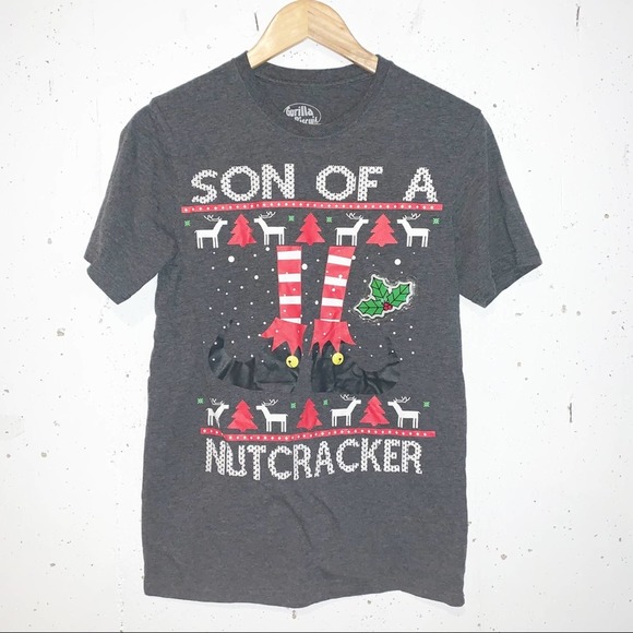 Son of a Nutcracker Light Up Christmas Holiday Funny Tee T-shirt Gurilla Biscuit - Picture 1 of 4